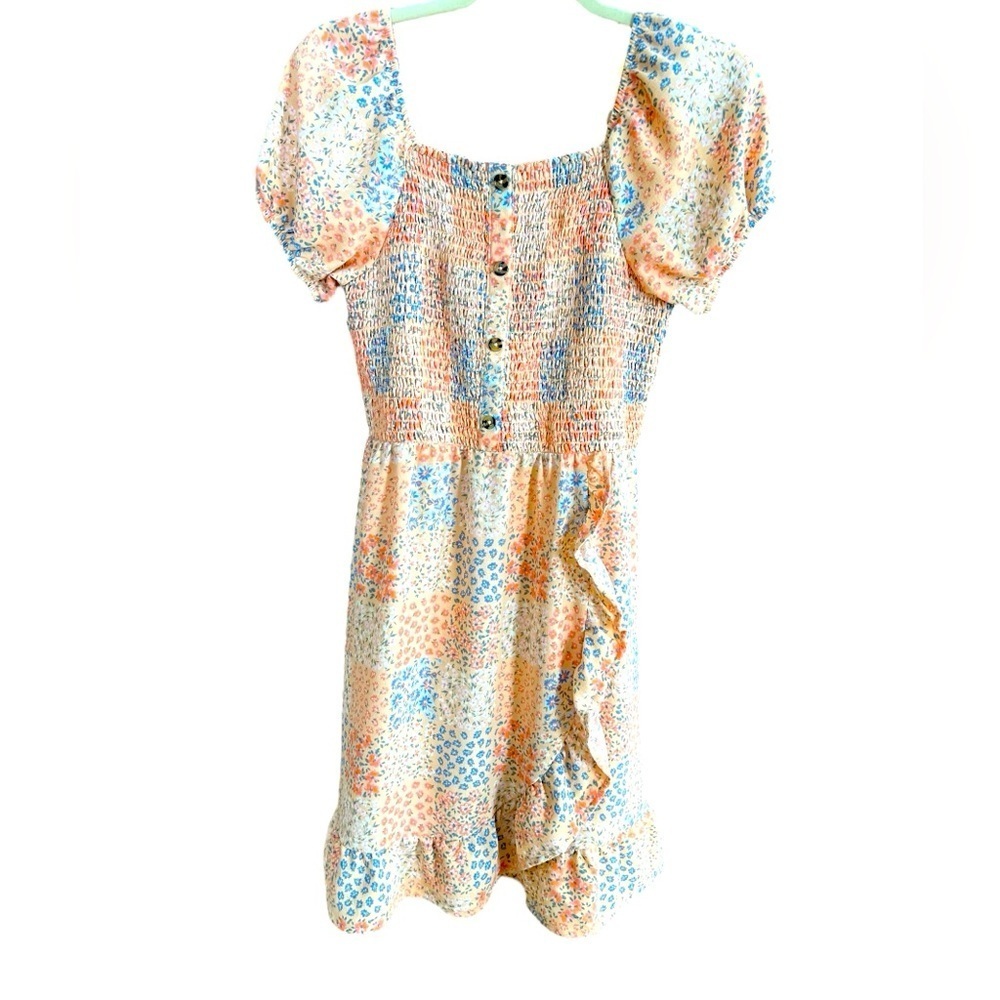 Wonder Nation Smocked Bodice Puffy Sleeve Dress in Apricot Girls Size 18 (XXL)